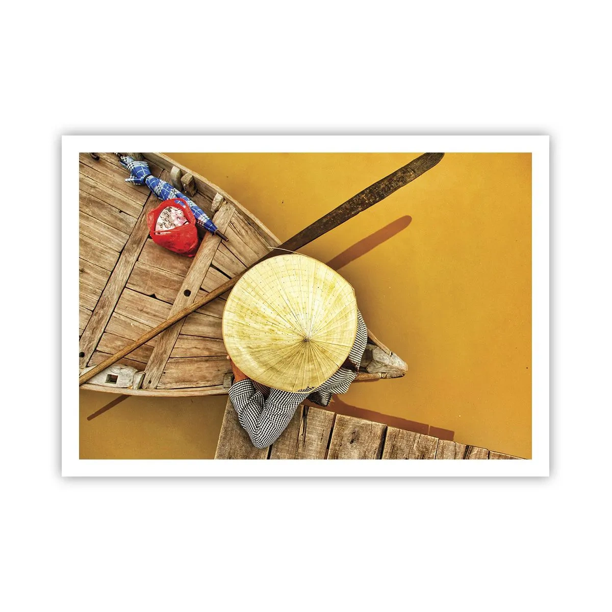 Affiche - Poster - Un bateau traditionnel vu à vol d'oiseau - 100x70cm - La vie sur le fleuve Jaune - Décoration murale moderne pour le salon et la chambre ARTTOR