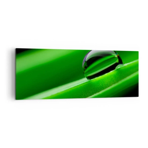 Impression sur toile - Image sur toile - Gros plan d'une goutte de rosée sur une feuille verte - 140x50cm - La vie de près - Décoration murale moderne pour le salon et la chambre ARTTOR