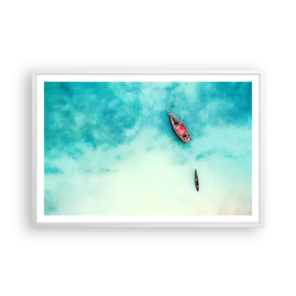 Affiche dans un cadre blanc - Poster - Car sur les plages de Zanzibar, quand il y a un débordement d'eau... - 91x61 cm