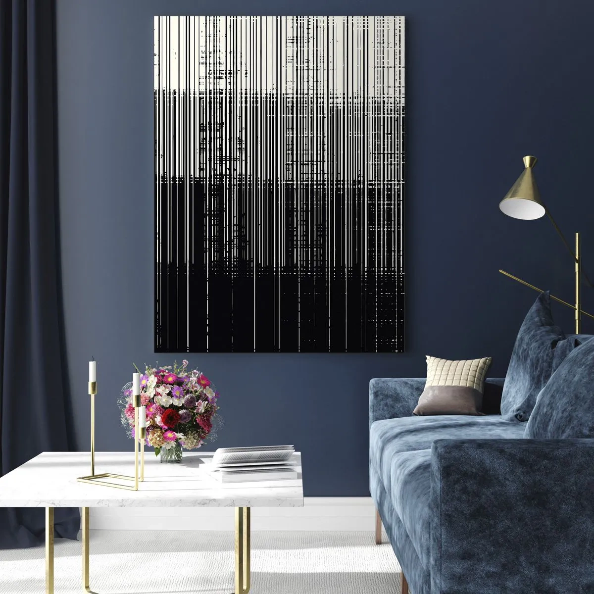 Impression sur verre - Image sur verre - Composition abstraite de lignes en noir et blanc contrastés - 80x120cm - Ondes et vibrations - Décoration murale moderne pour le salon et la chambre ARTTOR