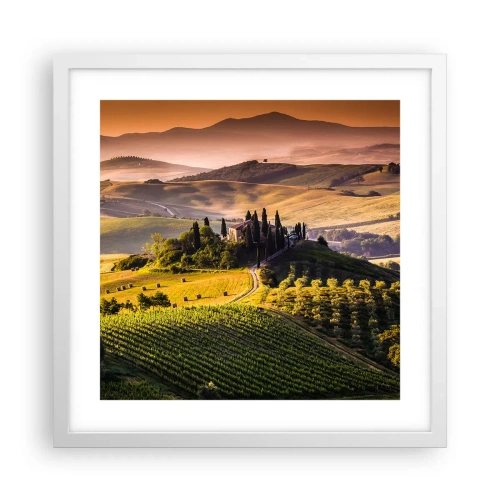 Affiche dans un cadre blanc - Poster - Arcadie - le paysage toscan - 40x40 cm