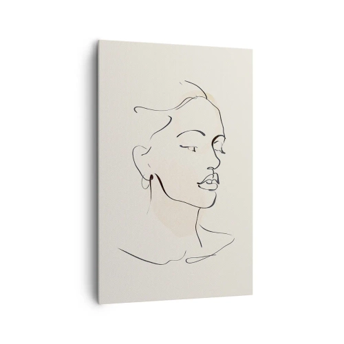 Impression sur toile - Image sur toile - Un croquis délicat du visage d'une femme sur un fond clair - 80x120cm - Une ligne certaine - Décoration murale moderne pour le salon et la chambre ARTTOR