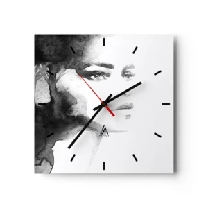 Horloge murale - Pendule murale - Un portrait subtil d'une femme dans des tons de noir et blanc - 30x30cm - Fait de mystère et de brouillard - Décoration murale moderne pour le salon et la chambre ARTTOR