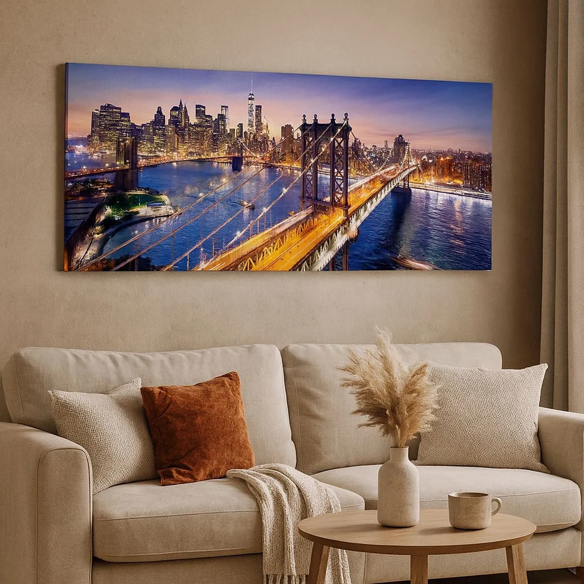 Impression sur toile - Image sur toile - Un pont lumineux au cœur de la ville - 100x40 cm