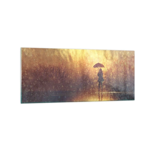 Impression sur verre - Image sur verre - Une silhouette avec un parapluie dans un paysage brumeux plein de reflets - 120x50cm - Je sens que quelqu'un me regarde - Décoration murale moderne pour le salon et la chambre ARTTOR