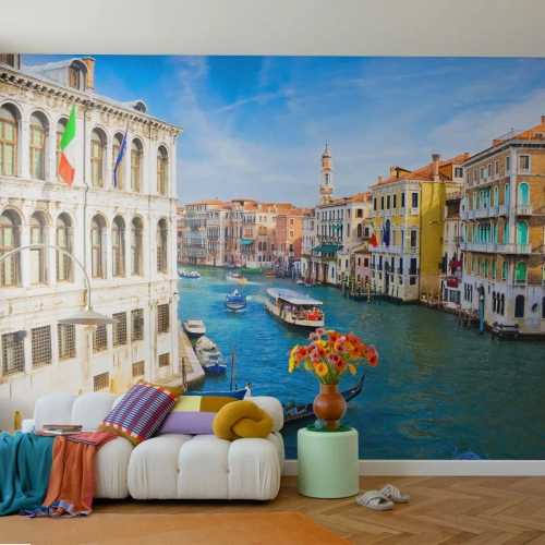 Papier Peint Photo Premium Canvas - Trafic de rue unique au monde - Venise, Architecture, Grand Canal - 250x175 cm