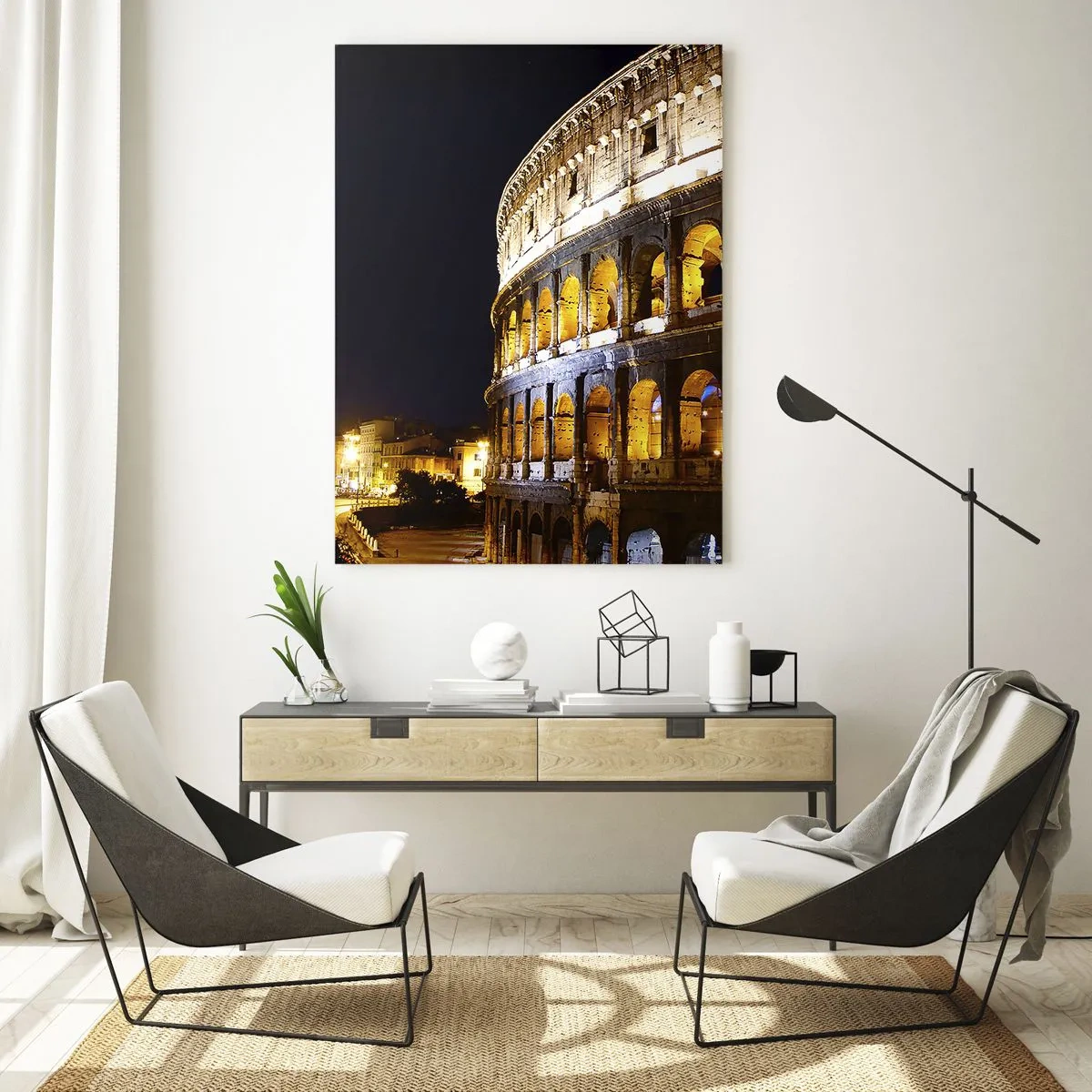 Impression sur verre - Image sur verre - Le Colisée la nuit avec ses arches illuminées - 50x70cm - Il est temps de commencer les Jeux - Décoration murale moderne pour le salon et la chambre ARTTOR