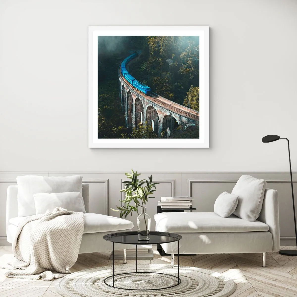 Affiche dans un cadre blanc - Poster - Train nature - 30x30 cm