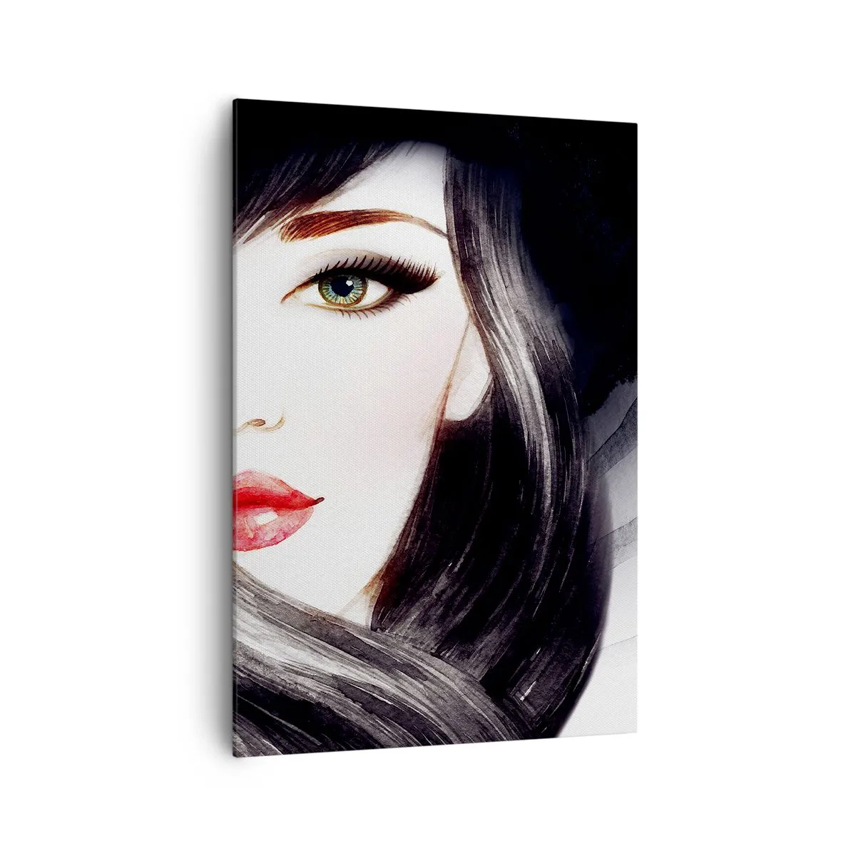 Impression sur toile - Image sur toile - Portrait d'une femme au regard expressif et aux lèvres rouges - 70x100cm - Aspect saphir - Décoration murale moderne pour le salon et la chambre ARTTOR