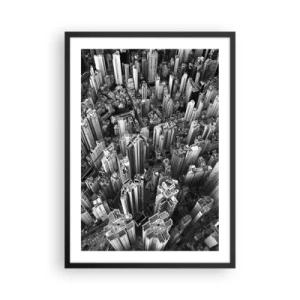 Affiche dans un cadre noir - Poster - Vue aérienne des gratte-ciels de la ville en noir et blanc - 50x70cm - Toujours de plus en plus haut - Décoration murale moderne pour le salon et la chambre ARTTOR