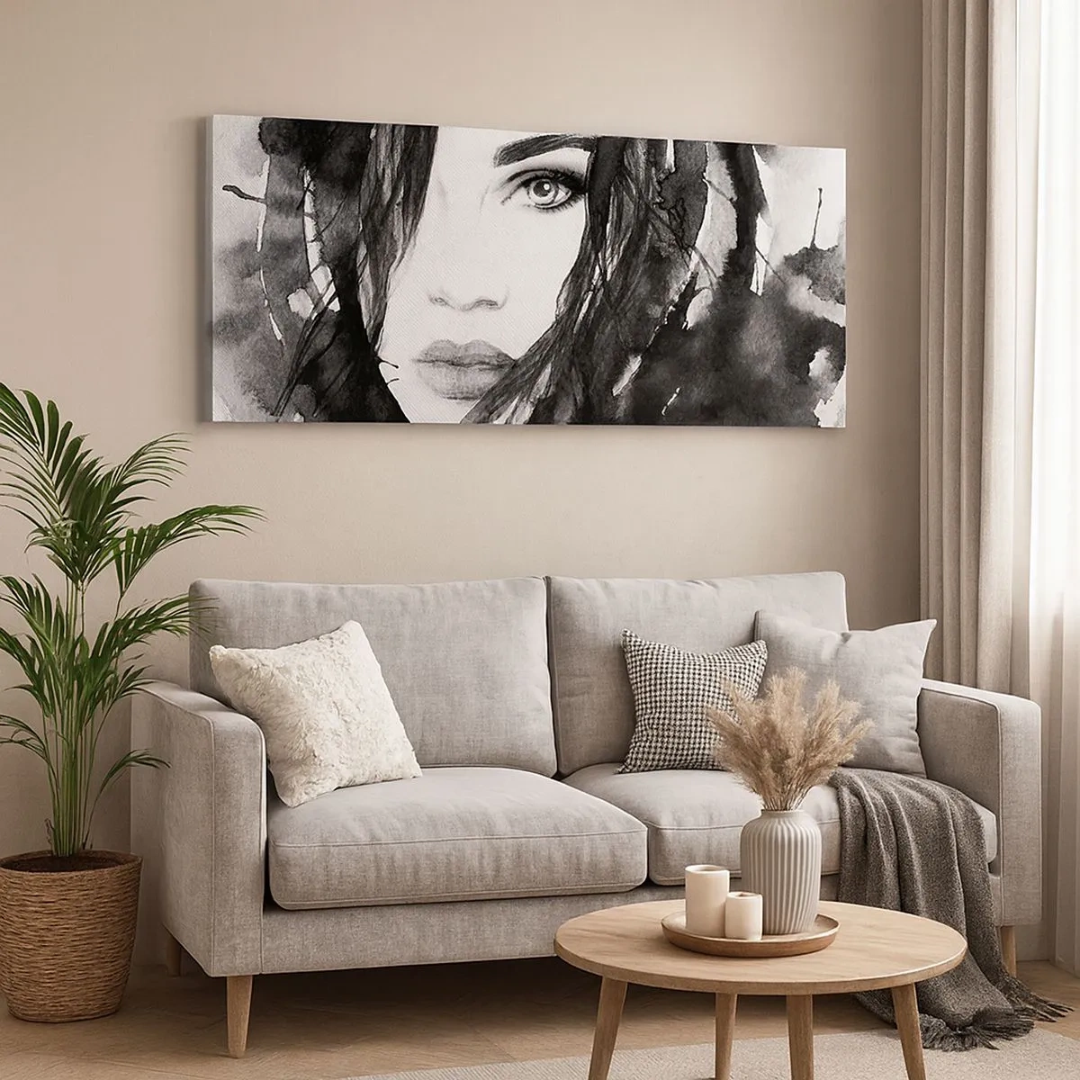 Impression sur toile - Image sur toile - Portrait d'une dame en noir et blanc - 100x40 cm