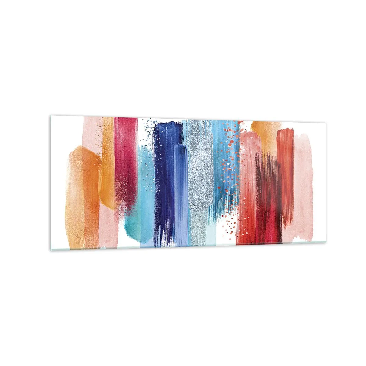 Impression sur verre - Image sur verre - Coups de pinceau colorés sur fond blanc - 120x50cm - En haut et en bas - Décoration murale moderne pour le salon et la chambre ARTTOR
