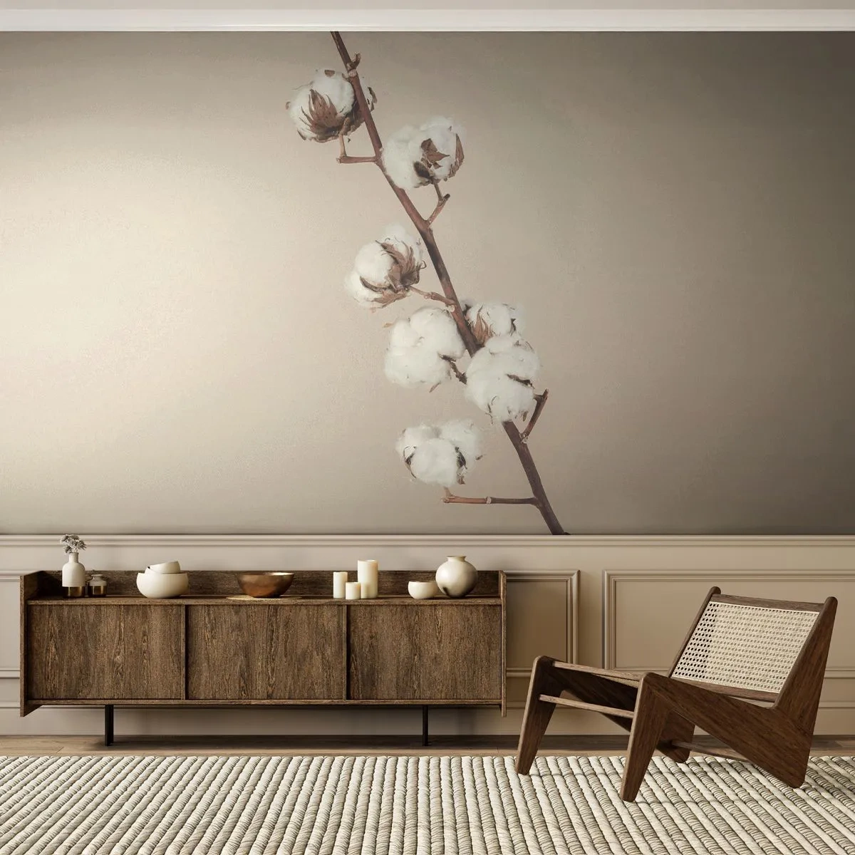 Papier Peint Autocollant Deluxe Sticker - A la source de la douceur - Fleur de coton, Nature, Coton - 250x175 cm
