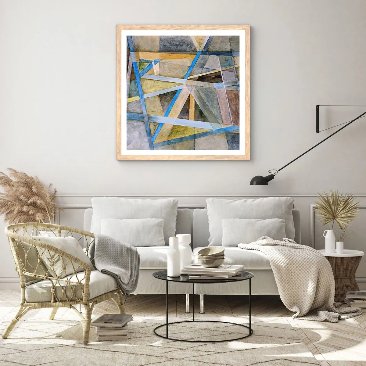 Affiche dans un chêne clair - Poster - Tout droit ou en diagonale ? - 60x60 cm