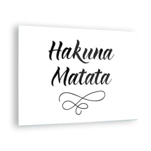 Impression sur verre - Image sur verre - Lettrage Hakuna Matata avec accent décoratif sur fond blanc - 70x50cm - Le meilleur conseil - Décoration murale moderne pour le salon et la chambre ARTTOR