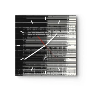 Horloge murale - Pendule murale - Composition abstraite de lignes en noir et blanc contrastés - 30x30cm - Ondes et vibrations - Décoration murale moderne pour le salon et la chambre ARTTOR