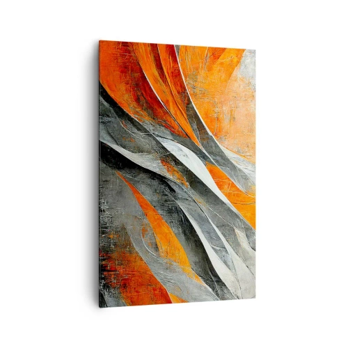 Impression sur toile - Image sur toile - Lignes abstraites dans les tons orange et gris - 80x120cm - Chaleur et froid - Décoration murale moderne pour le salon et la chambre ARTTOR