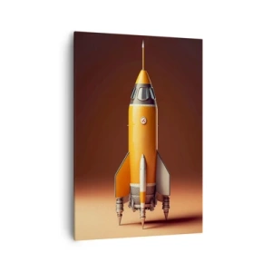 Impression sur toile - Image sur toile - Une fusée de style rétro sur un fond de tons marron - 70x100cm - Ça commence par un rêve - Décoration murale moderne pour le salon et la chambre ARTTOR