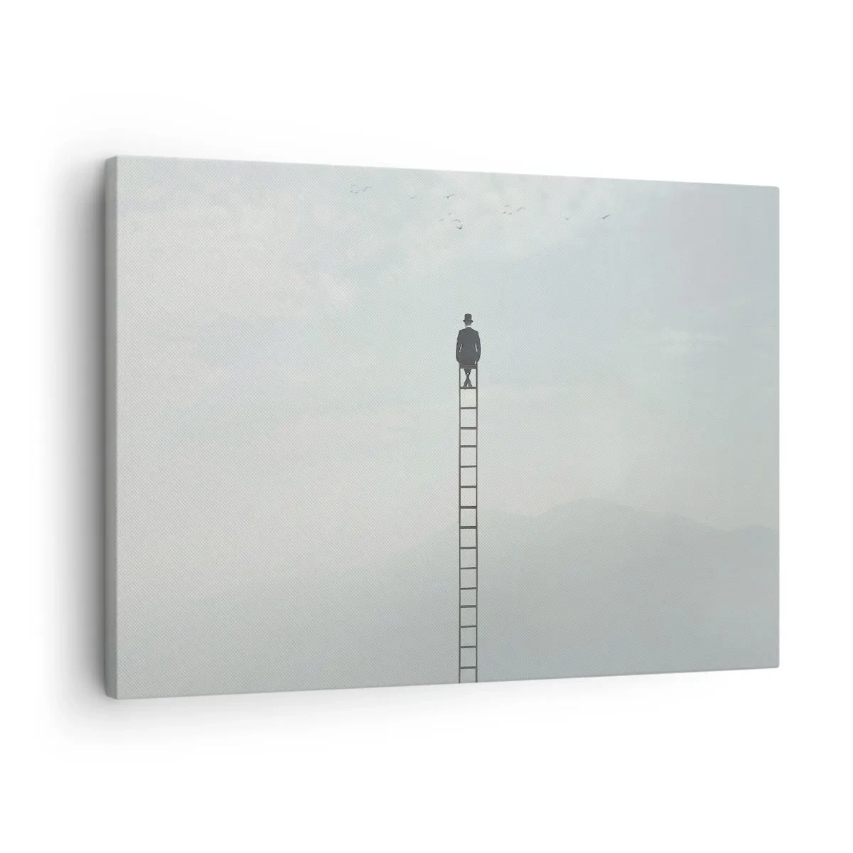 Impression sur toile - Image sur toile - Un homme sur une échelle s'élevant vers le ciel - 70x50cm - Se soulever au-dessus - Décoration murale moderne pour le salon et la chambre ARTTOR