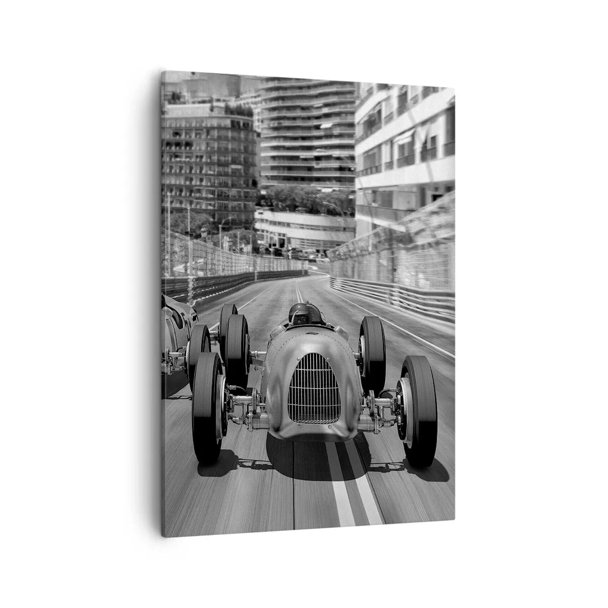 Impression sur toile - Image sur toile - Scène de course automobile rétro monochrome - 50x70cm - Il y a longtemps à Monté Carlo - Décoration murale moderne pour le salon et la chambre ARTTOR