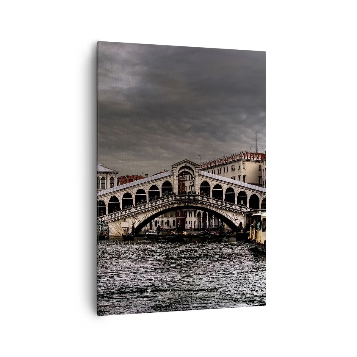Impression sur toile - Image sur toile - Pont du Rialto à Venise sur le Grand Canal, architecture classique. - 70x100cm - Promesse d'une soirée vénitienne - Décoration murale moderne pour le salon et la chambre ARTTOR