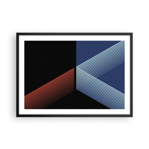 Affiche dans un cadre noir - Poster - Lignes géométriques dans les tons de rouge et de bleu - 70x50cm - Histoire simple - Décoration murale moderne pour le salon et la chambre ARTTOR