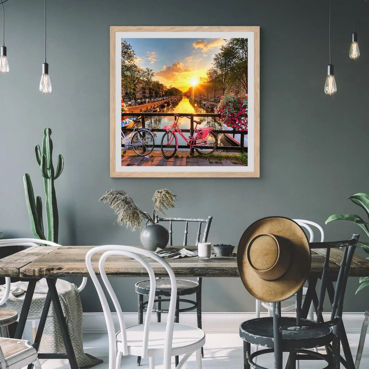 Affiche dans un chêne clair - Poster - Matin de printemps à Amsterdam - 50x50 cm