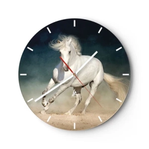 Horloge murale - Pendule murale - Un cheval blanc galopant sur le sable contre un ciel sombre. - 30x30cm - La liberté à l'état pur - Décoration murale moderne pour le salon, la cuisine et la chambre ARTTOR