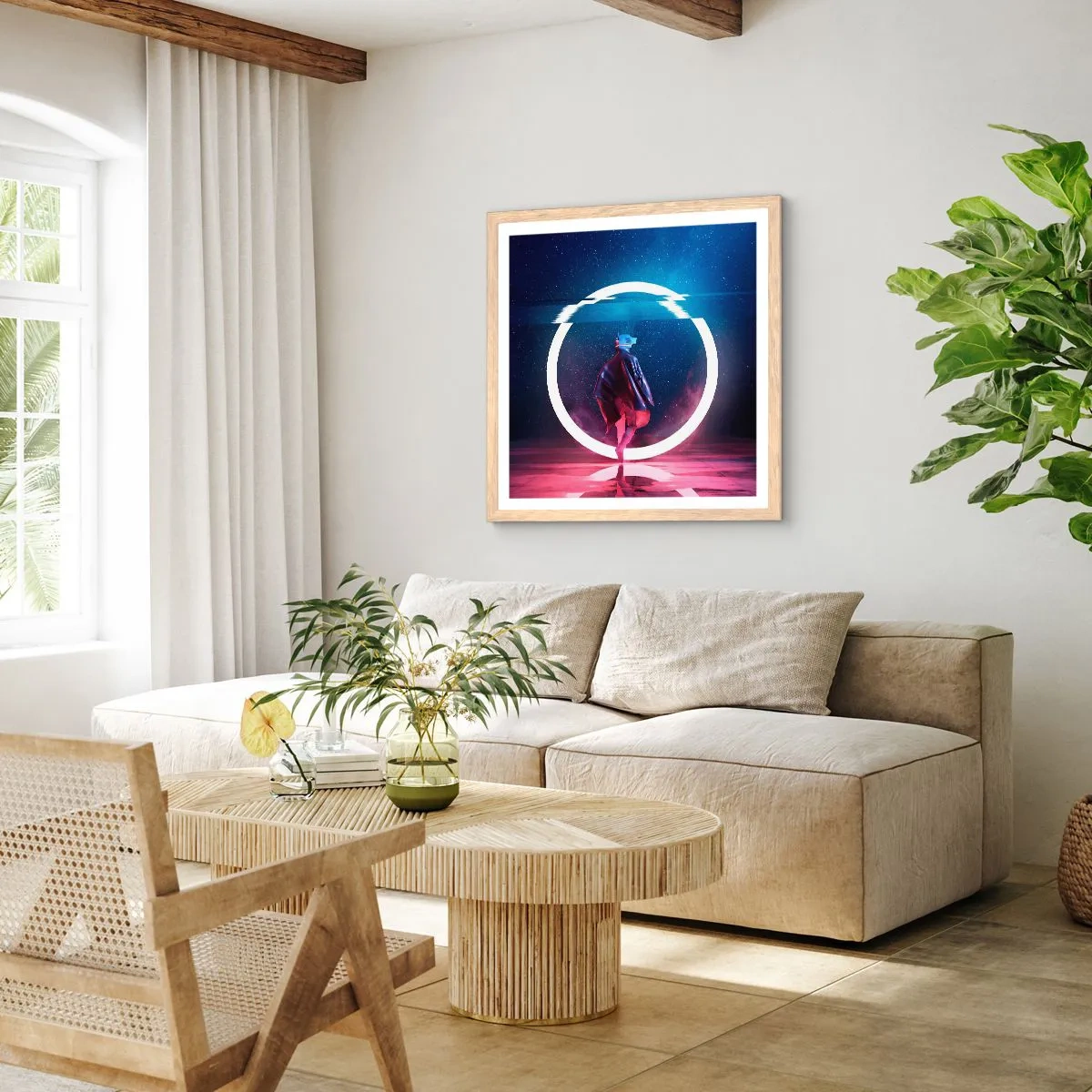 Affiche dans un chêne clair - Poster - Entre deux mondes - 60x60 cm