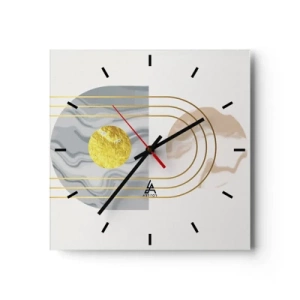 Horloge murale - Pendule murale - Composition abstraite avec des cercles et des lignes dorées sur fond clair. - 30x30cm - Clareté et brillance - Décoration murale moderne pour le salon et la chambre ARTTOR
