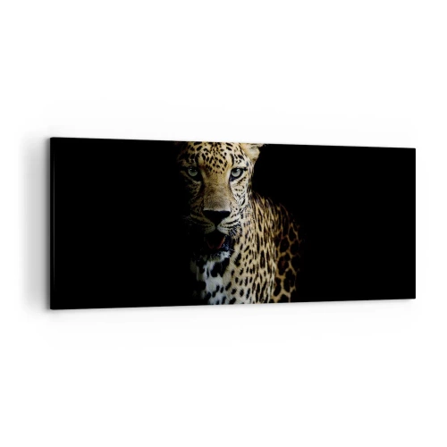 Impression sur toile - Image sur toile - Un léopard sur fond sombre avec un regard intense - 120x50cm - Beauté sombre - Décoration murale moderne pour le salon et la chambre ARTTOR