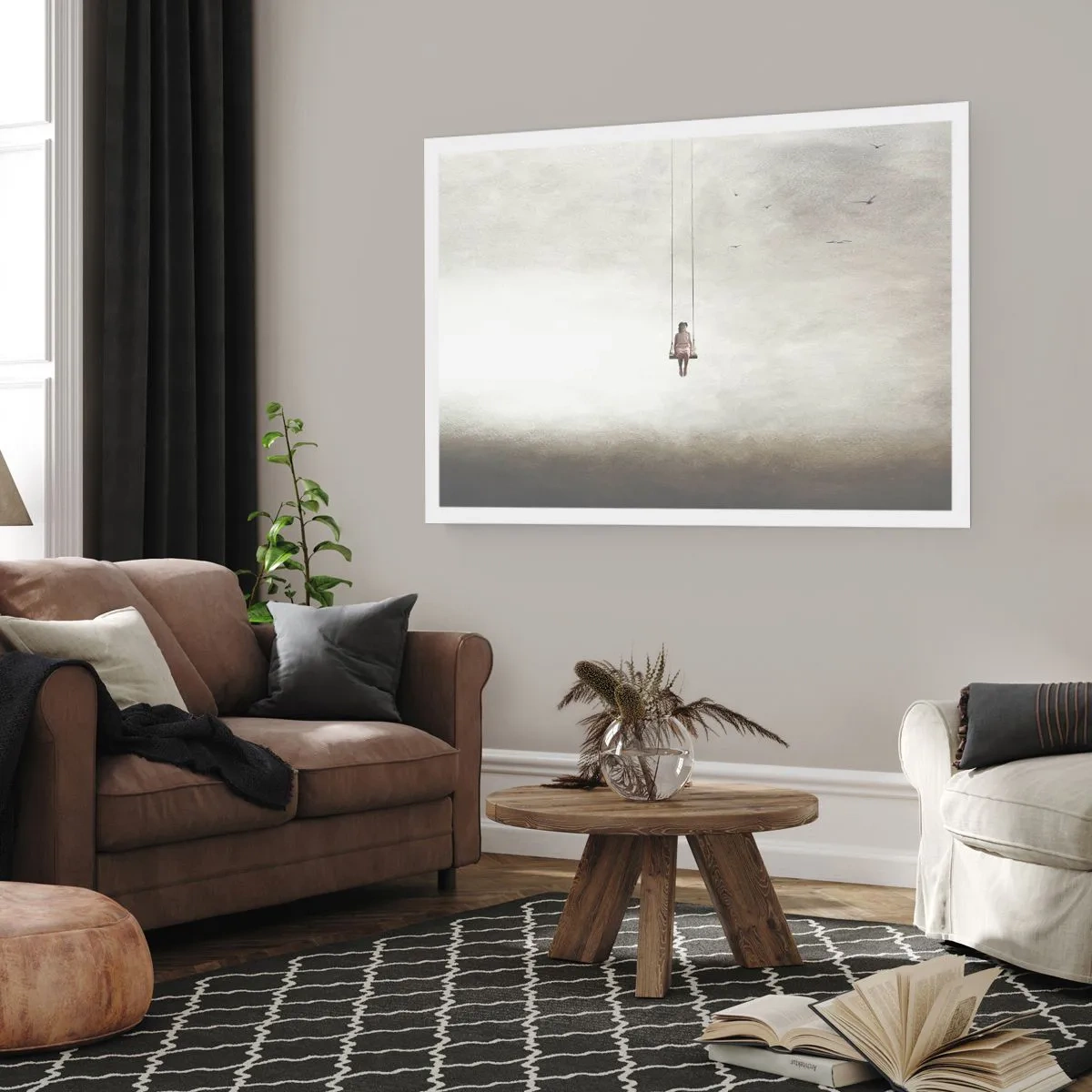 Affiche - Poster - Une figure sur une balançoire suspendue dans l'espace - 100x70cm - Enfant en nous - Décoration murale moderne pour le salon et la chambre ARTTOR