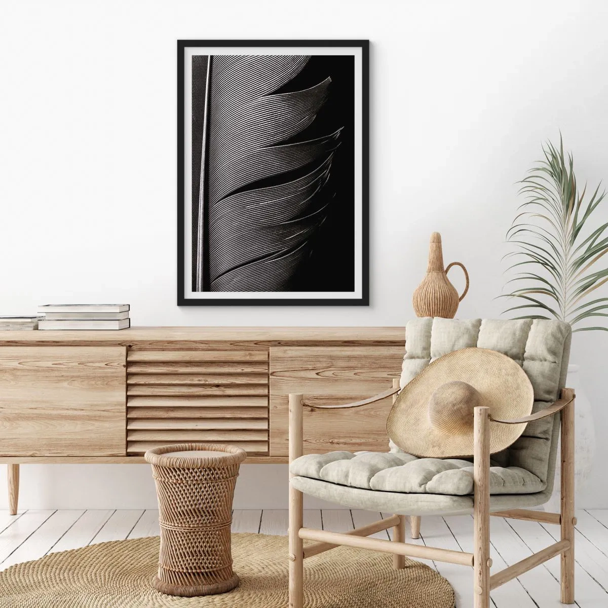 Affiche dans un cadre noir - Poster - La plume – un design magnifique - 70x100 cm