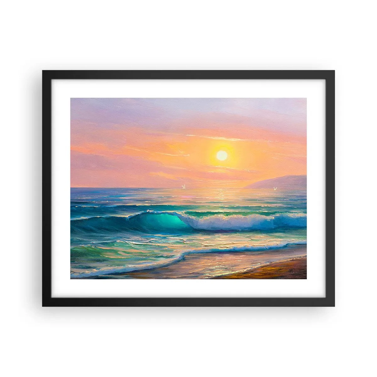 Affiche dans un cadre noir - Poster - Le chant turquoise des vagues - 50x40 cm