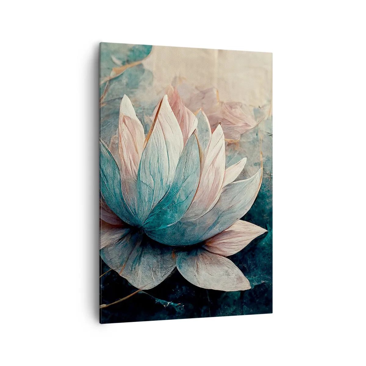 Impression sur toile - Image sur toile - De subtils nénuphars aux tons pastel de bleu et d'or - 70x100cm - Les étoiles du lac - Décoration murale moderne pour le salon et la chambre ARTTOR