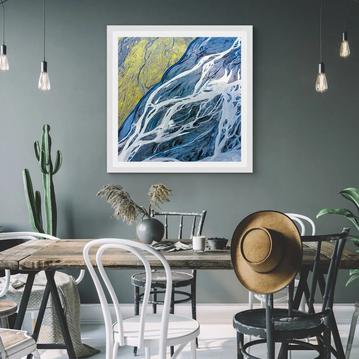 Affiche dans un cadre blanc - Poster - Peintures rupestres de la nature - 50x50 cm