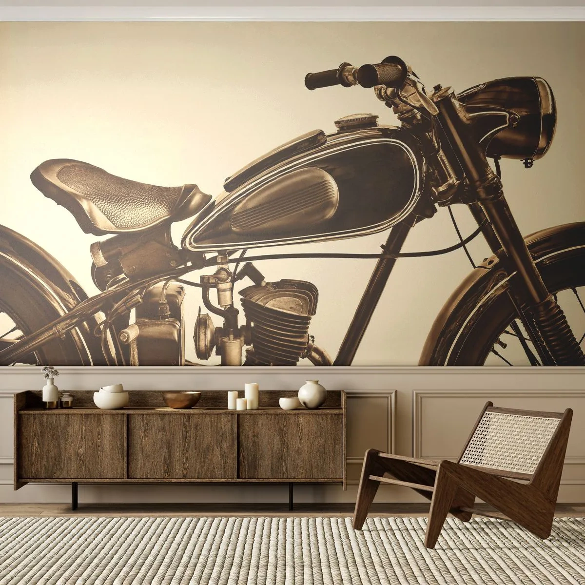 Papier Peint Photo Premium Canvas - Nostalgie du classique - Moto, Ancien, Automobile - 200x140 cm