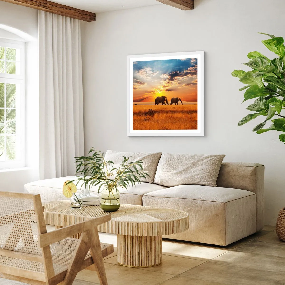 Affiche dans un cadre blanc - Poster - Déambulation familliale - 60x60 cm