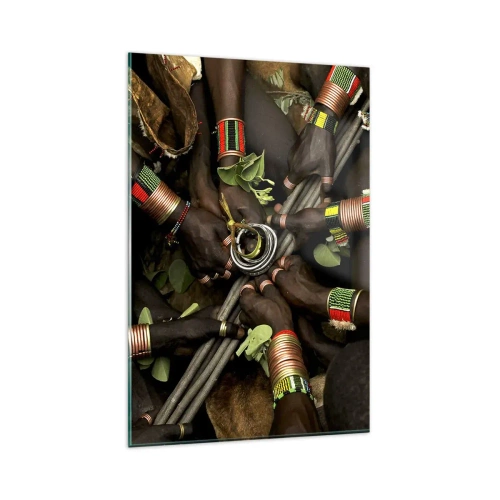 Impression sur verre - Image sur verre - Bracelets de main traditionnels dans un groupe de mains - 80x120cm - Nous sommes ensemble - Décoration murale moderne pour le salon et la chambre ARTTOR