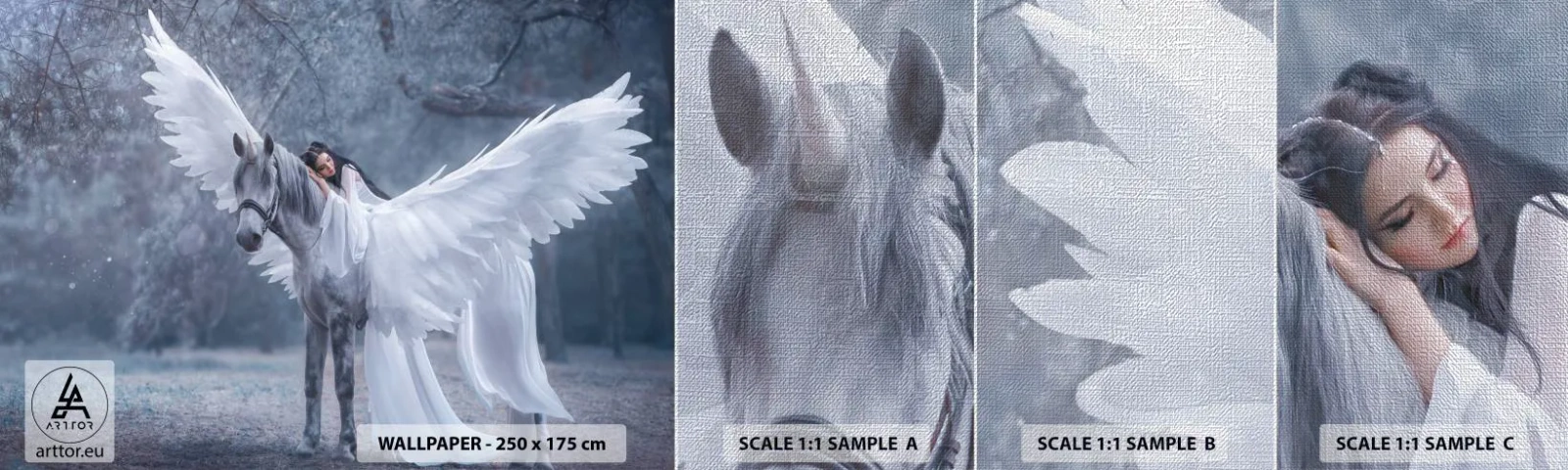 Échantillon de Papier Peint Premium Canvas - Un moment inspiré - Abstraction, Cheval, Femme - 100x30 cm