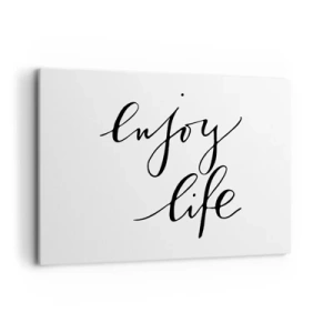 Impression sur toile - Image sur toile - La citation «Profitez de la vie» en calligraphie noire sur fond blanc - 120x80cm - Rien à ajouter.... - Décoration murale moderne pour le salon et la chambre ARTTOR