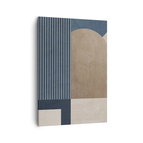 Impression sur toile - Image sur toile - Figures géométriques dans les tons beige et bleu marine avec des lignes - 50x70cm - Composition simple et en rondeur - Décoration murale moderne pour le salon et la chambre ARTTOR