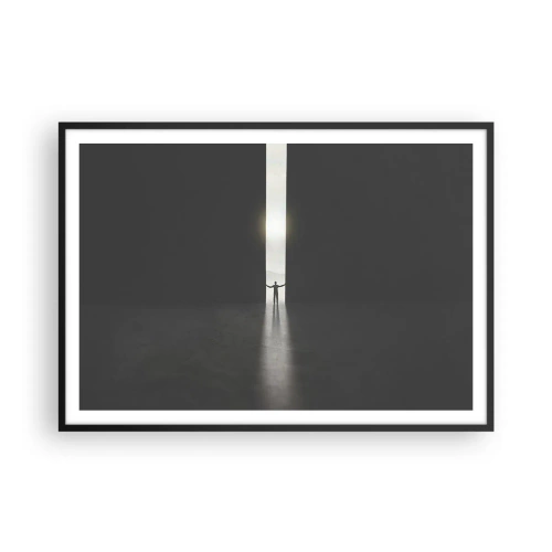 Affiche dans un cadre noir - Poster - Un homme debout dans la lumière d'une fente étroite dans un espace sombre - 100x70cm - Étape vers un avenir radieux - Décoration murale moderne pour le salon et la chambre ARTTOR
