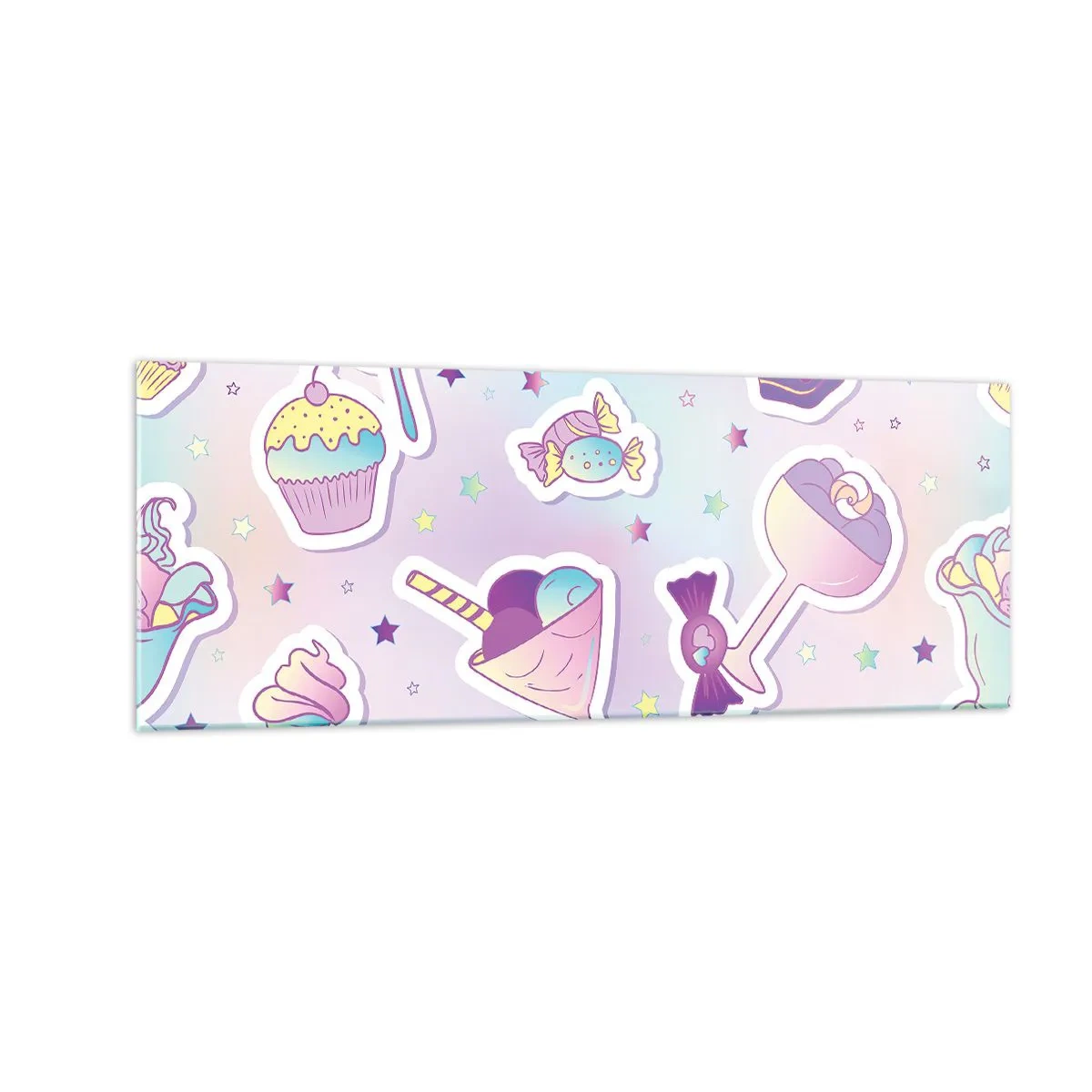 Impression sur verre - Image sur verre - Motifs pastel avec bonbons et desserts - 140x50cm - Pour que tous les jours soit un anniversaire  - Décoration murale moderne pour le salon et la chambre ARTTOR