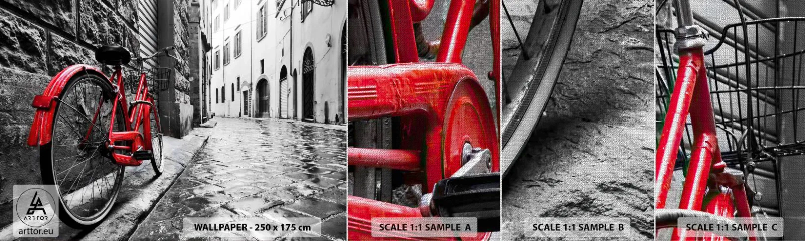 Échantillon de Papier Peint Premium Canvas - La vraie beauté ne vieillit pas - Ville, Architecture, Vélo - 100x30 cm