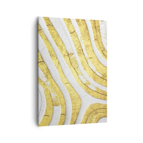 Impression sur toile - Image sur toile - Lignes abstraites dorées et blanches dans une texture 3D - 50x70cm - Composition en blanc et or - Décoration murale moderne pour le salon et la chambre ARTTOR
