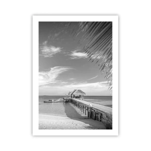 Affiche - Poster - Paysage noir et blanc avec une jetée sur une mer calme - 50x70cm - Souvenirs ou rêve? - Décoration murale moderne pour le salon et la chambre ARTTOR