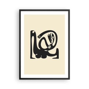 Affiche dans un cadre noir - Poster - Figure abstraite sur fond beige avec des lignes noires - 50x70cm - Presque du Picasso - Décoration murale moderne pour le salon et la chambre ARTTOR