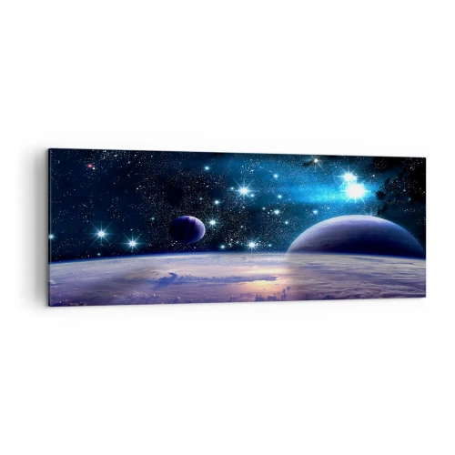 Impression sur toile - Image sur toile - Une vue de l'espace avec des planètes et des étoiles - 140x50cm - Toujours seul? - Décoration murale moderne pour le salon et la chambre ARTTOR