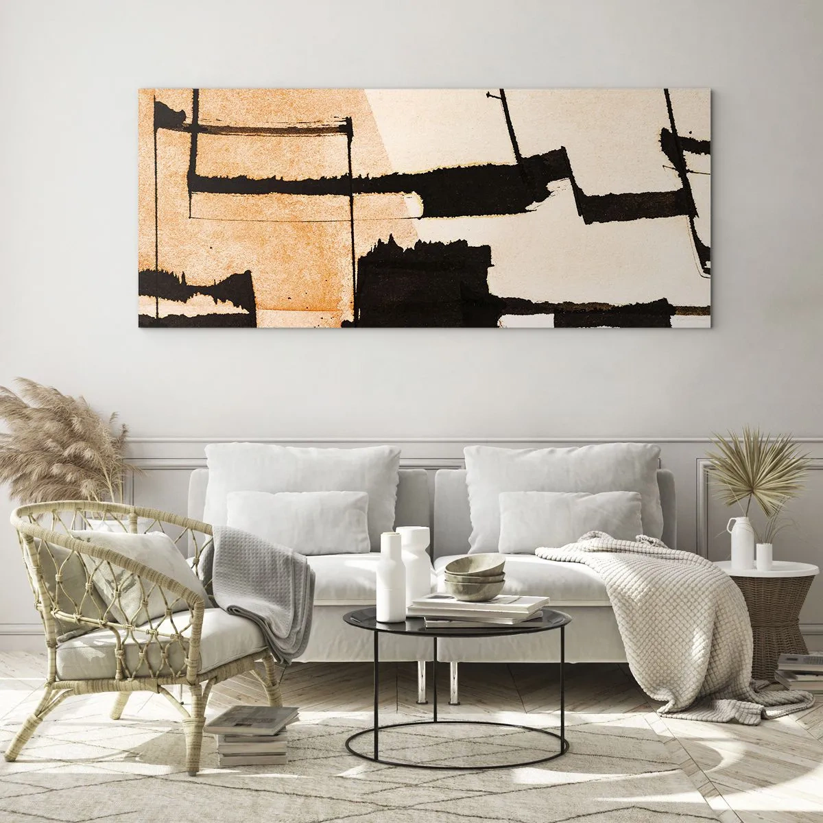 Impression sur verre - Image sur verre - Motifs géométriques dans les tons marron et beige - 160x50cm - De l’ordre malgré tout - Décoration murale moderne pour le salon et la chambre ARTTOR